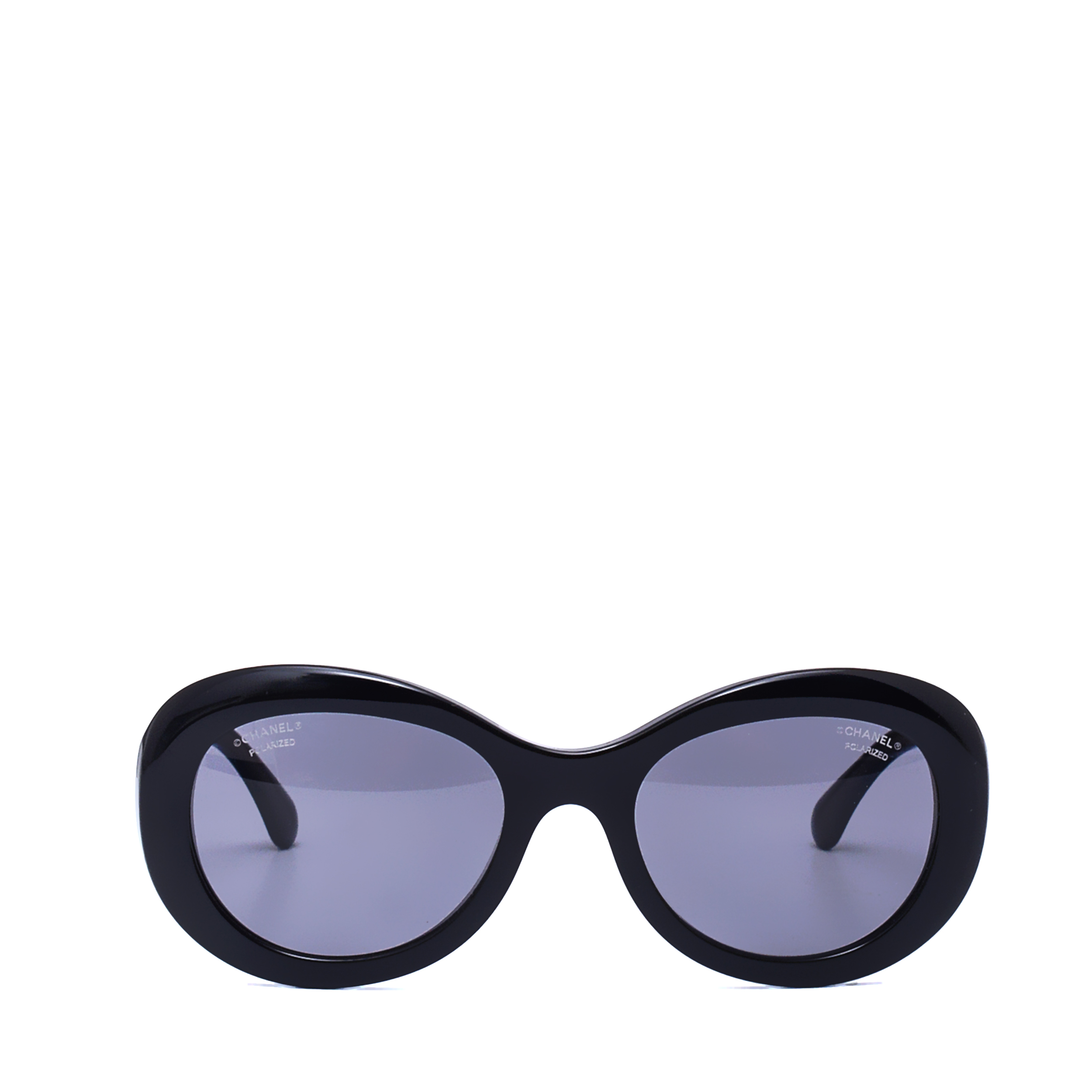 Chanel - Black Oval Iridescent CC logo Detailed Sunglasses